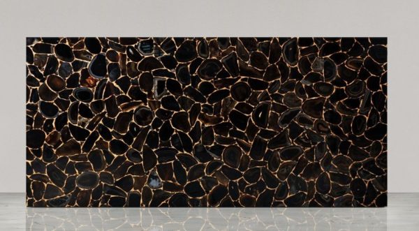 Precious Stone AGATE Black Diamond with Gold