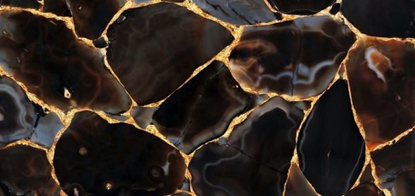 Precious Stone AGATE Black Diamond with Gold